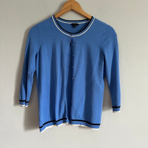 Talbots Blue & Black Tipped Charming Cardigan - Picture 2 of 7